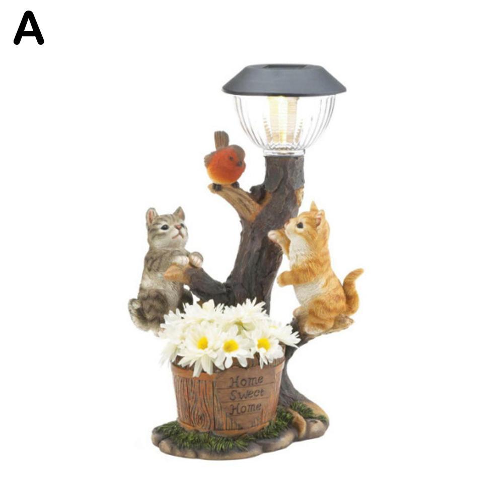 Whimsical Solar Lamp Cat Dog Statue Creative Rabbit Window Animal Light Decoration Garden And Home  7