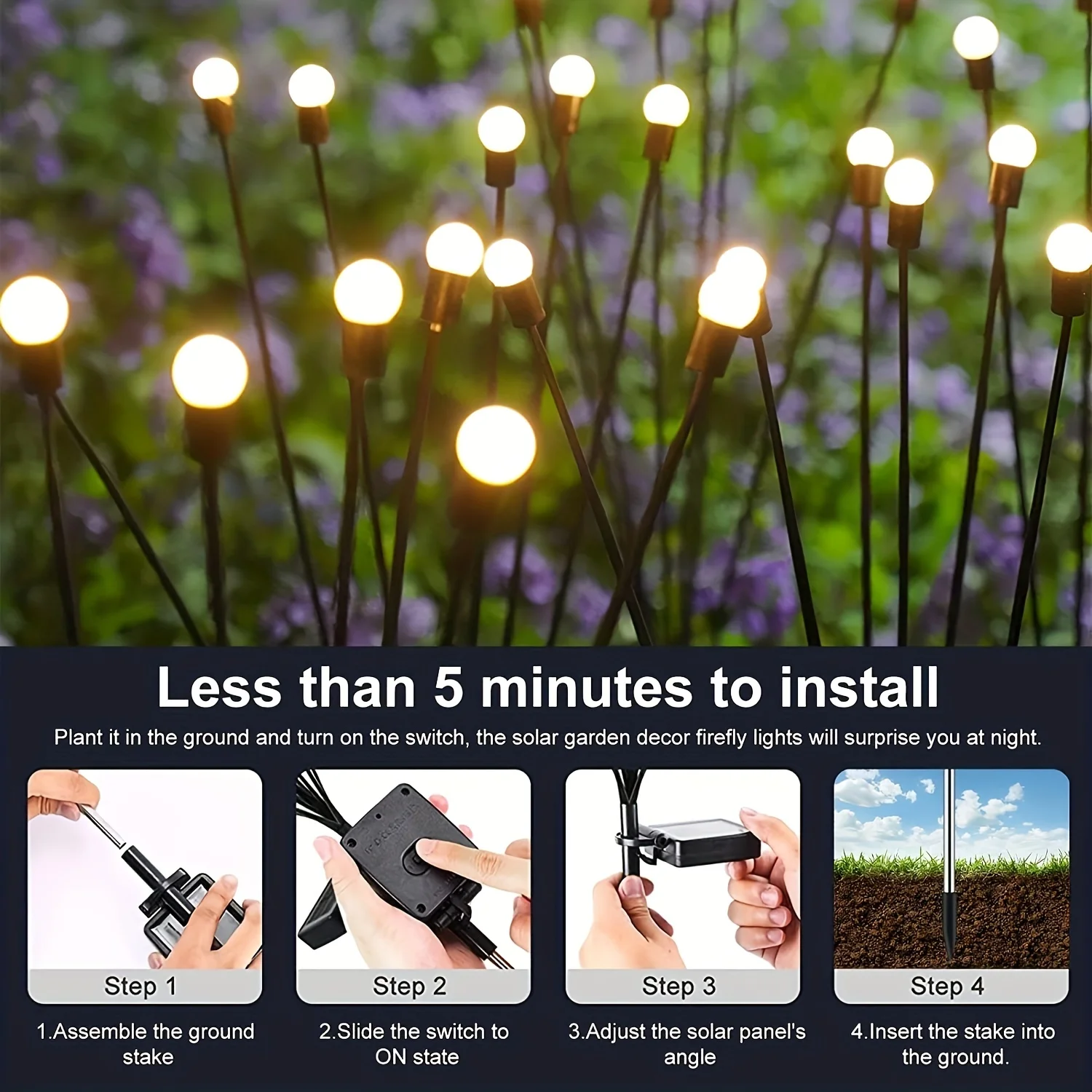 New Upgraded Solar Powered Garden Lights, Firefly Lights Outdoor Waterproof for Yard Patio Pathway Decoration