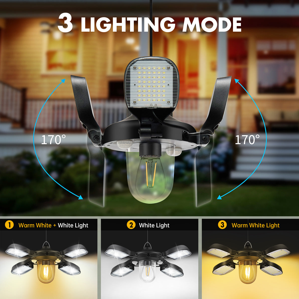 Solar Powered Barn Light Solar Shed Light with Dual Motion Sensor, Remote Control Solar Pendant Lamp Indoor Outdoor