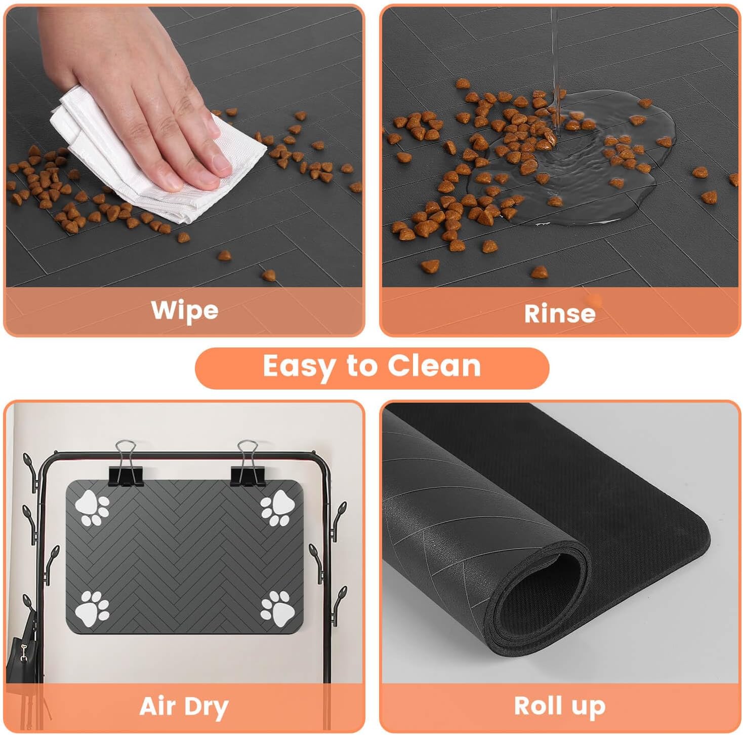 Absorbent Pet Feeding Mat with Waterproof Rubber, Quick-Dry, Dog, Cat Food Bowl Mat, Non-Slip Placemat for Free Meal