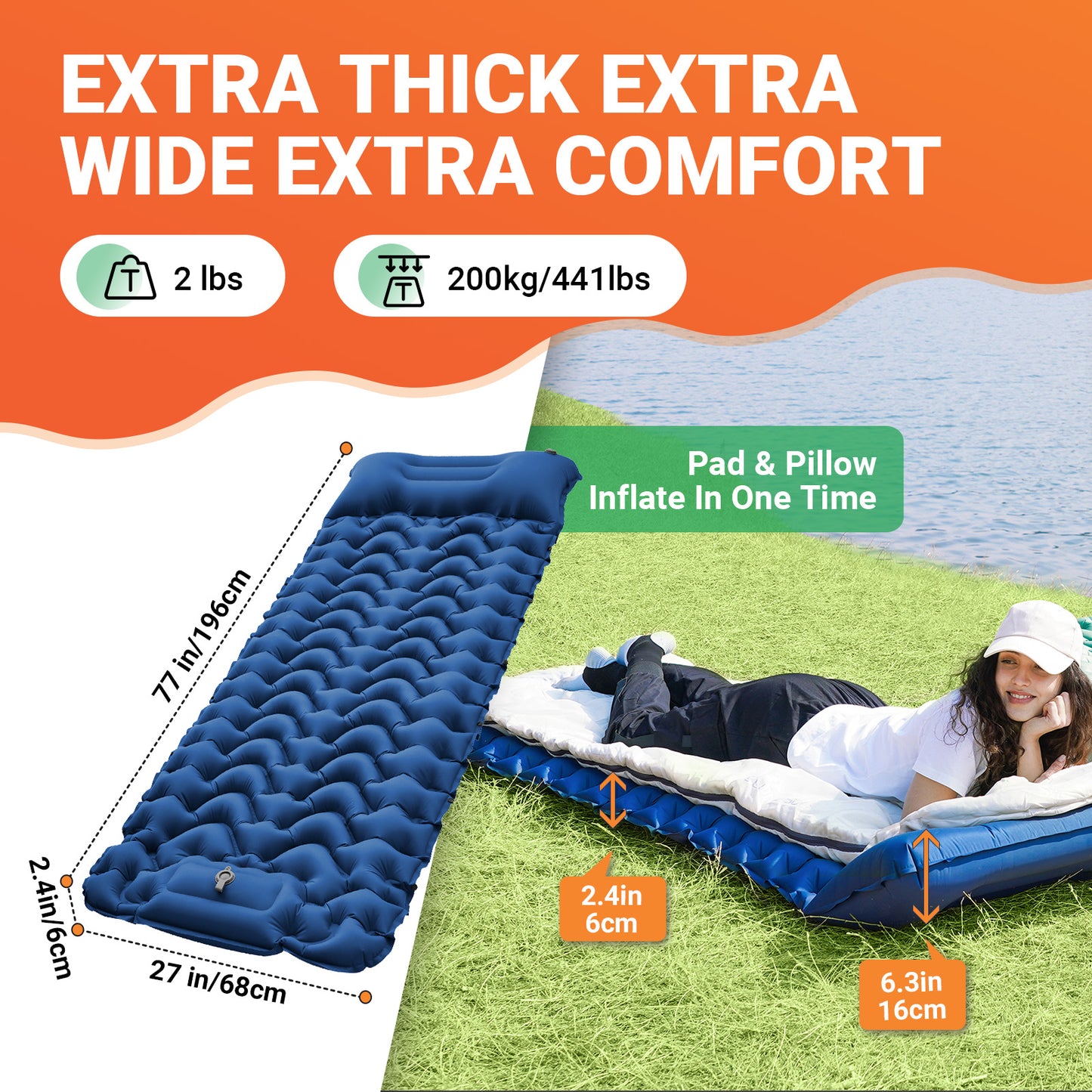 Ultralight KingCamp SelfInflating Sleeping Pad Inflatable Camping Mat With Pillow  Builtin Foot Pum 1