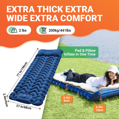 Ultralight KingCamp SelfInflating Sleeping Pad Inflatable Camping Mat With Pillow  Builtin Foot Pum 1