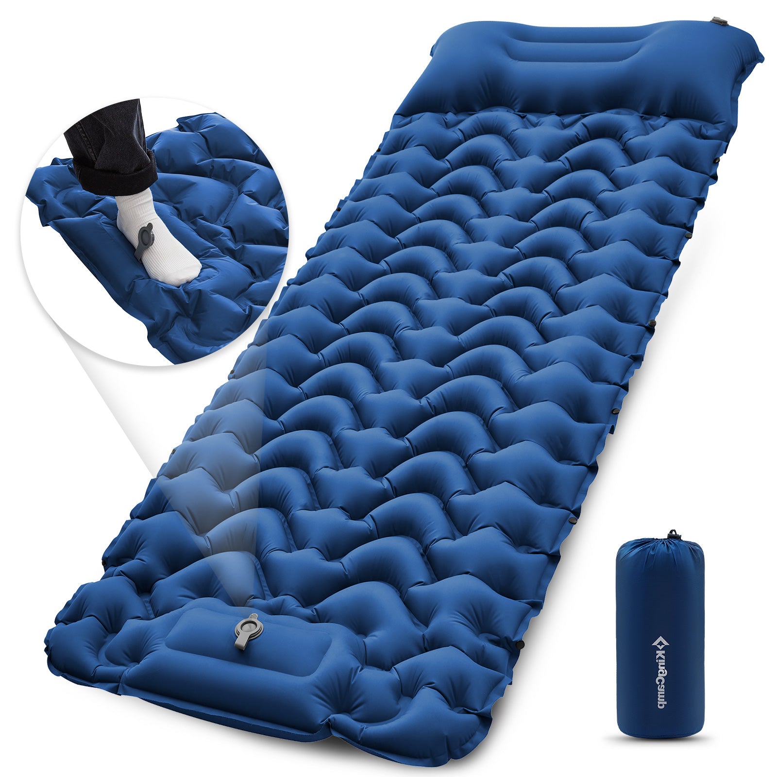 Ultralight KingCamp SelfInflating Sleeping Pad Inflatable Camping Mat With Pillow  Builtin Foot Pum 7