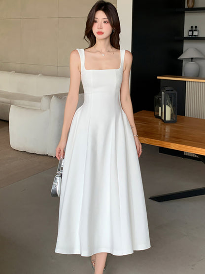 Elegant Luxury Dance Party Dress For Women New White Square Collar Sling Sexy Long Dress Summer Kor 1