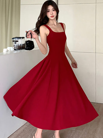 Elegant Luxury Dance Party Dress For Women New White Square Collar Sling Sexy Long Dress Summer Kor 2