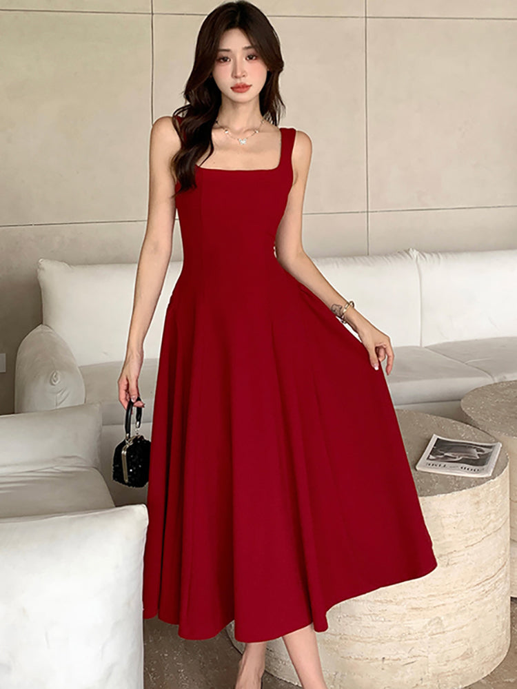 Elegant Luxury Dance Party Dress For Women New White Square Collar Sling Sexy Long Dress Summer Kor 3