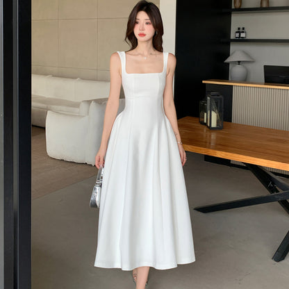 Elegant Luxury Dance Party Dress For Women New White Square Collar Sling Sexy Long Dress Summer Kor 6