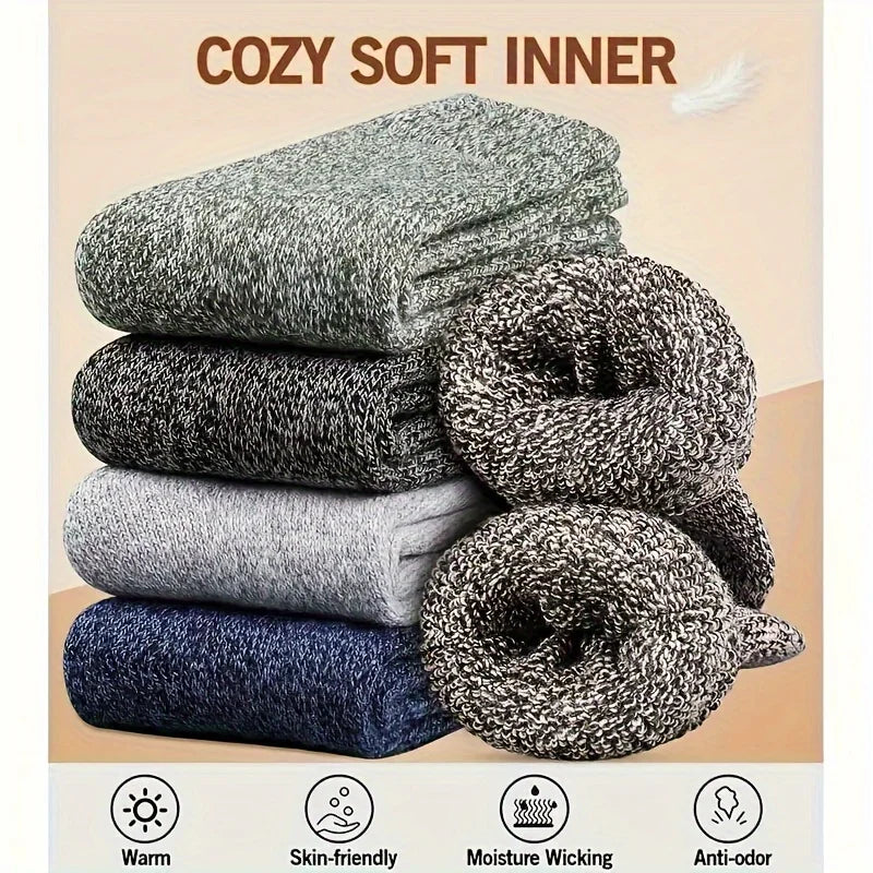 Mens Winter Warm Socks Thick Towel MidCalf Thermal Boot Socks AntiCold Solid Color Outdoor Snow Soc 2