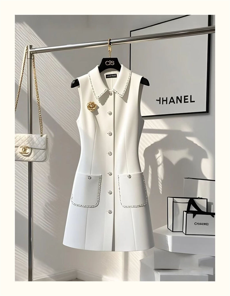 White Vest Dress for Women Slimming Thin, French Style Small Waist Cinched, Dress for Important Occasions Early Spring