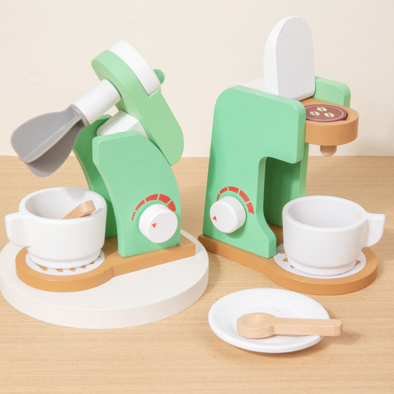 Montessori Wooden Kitchen Pretend Play Set, Simulation Coffee Maker, Toaster, Plates Dishes Accessories, Toddler Gift