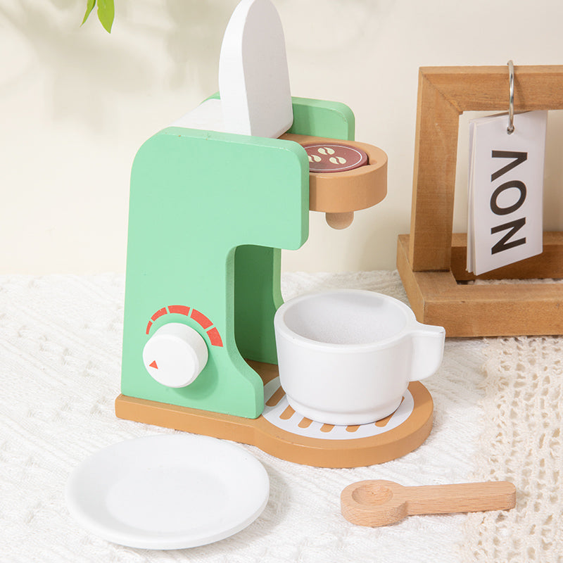 Montessori Wooden Kitchen Pretend Play Set, Simulation Coffee Maker, Toaster, Plates Dishes Accessories, Toddler Gift