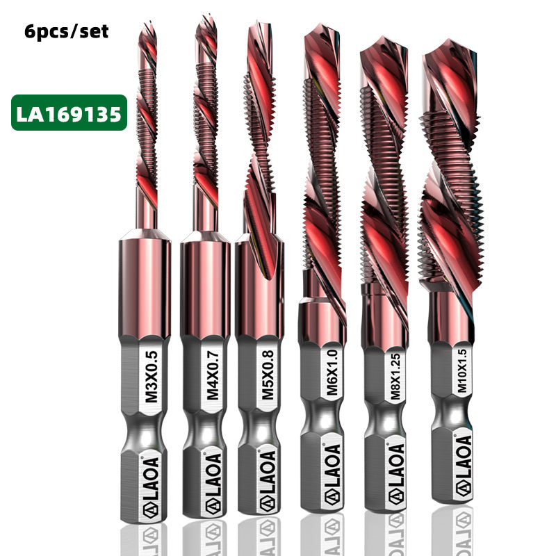 LAOA 16Pcs Cobalt HSS Tap Drill Bit Set Hex Shank Screw Thread Bits M3M10 For Machine  Hand Use 6