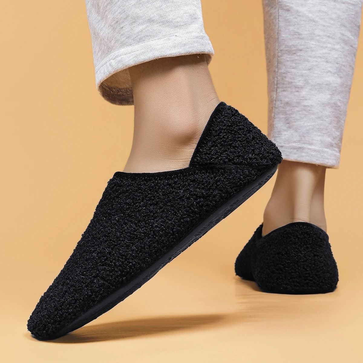 Mens Indoor Slippers Soft Sole Non Slip Lightweight Cotton Fleece Shoes