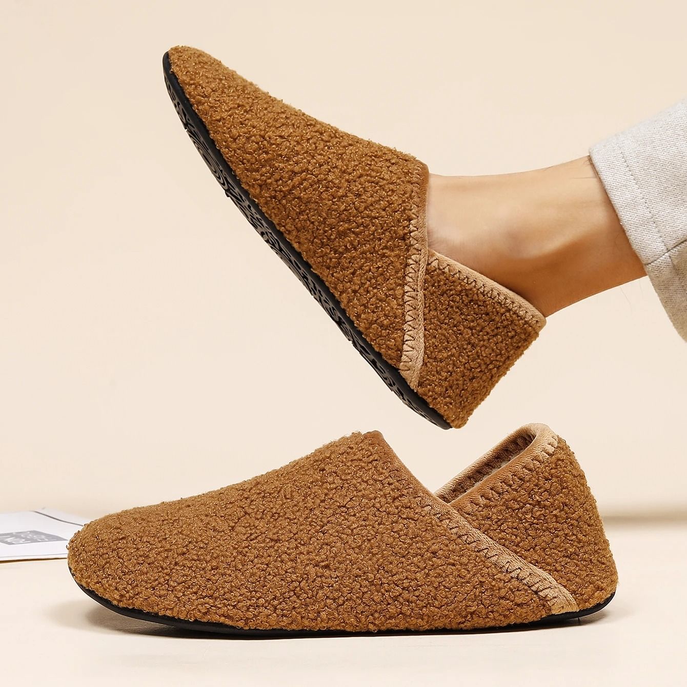 Mens Indoor Slippers Soft Sole Non Slip Lightweight Cotton Fleece Shoes 6