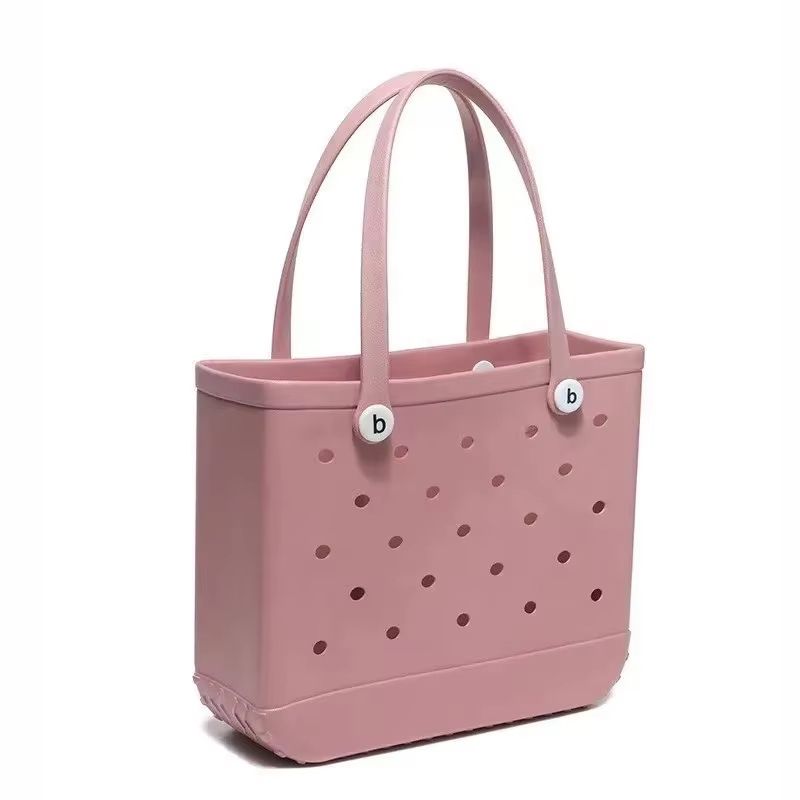 Womens EVA Waterproof Beach Tote Bag  Large Capacity Travel Shopping  Storage Handbag In Solid Colo 13