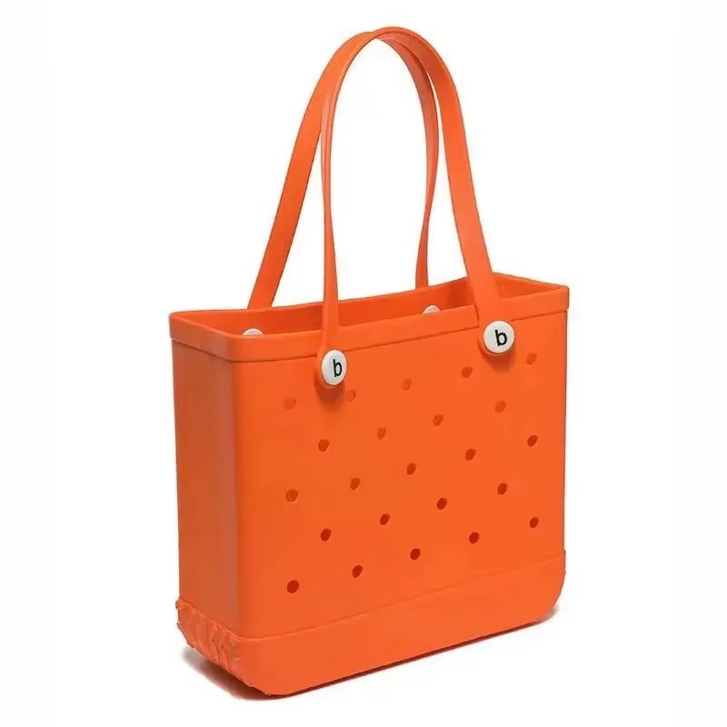 Womens EVA Waterproof Beach Tote Bag  Large Capacity Travel Shopping  Storage Handbag In Solid Colo 14