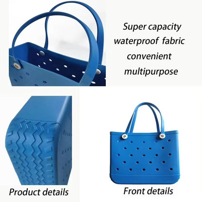Womens EVA Waterproof Beach Tote Bag  Large Capacity Travel Shopping  Storage Handbag In Solid Colo 5