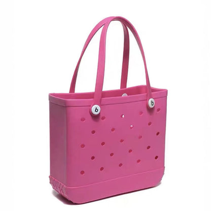 Womens EVA Waterproof Beach Tote Bag  Large Capacity Travel Shopping  Storage Handbag In Solid Colo 7