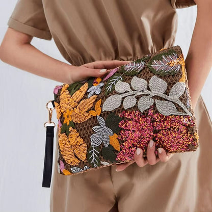 Womens Sequin Embroidered Clutch  Flower Straw Crossbody Bag For Summer Parties  Vacations 1