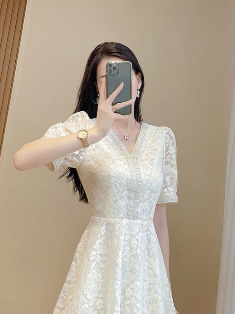 Formal Occasion White Elegant Woman Dress Midi, Birthday Dresses for Women, Luxury Beautiful High Quality Outfits