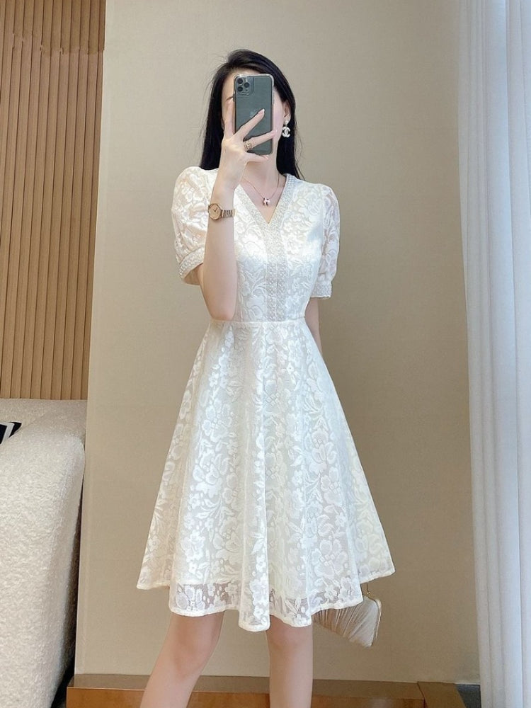 Formal Occasion White Elegant Woman Dress Midi, Birthday Dresses for Women, Luxury Beautiful High Quality Outfits