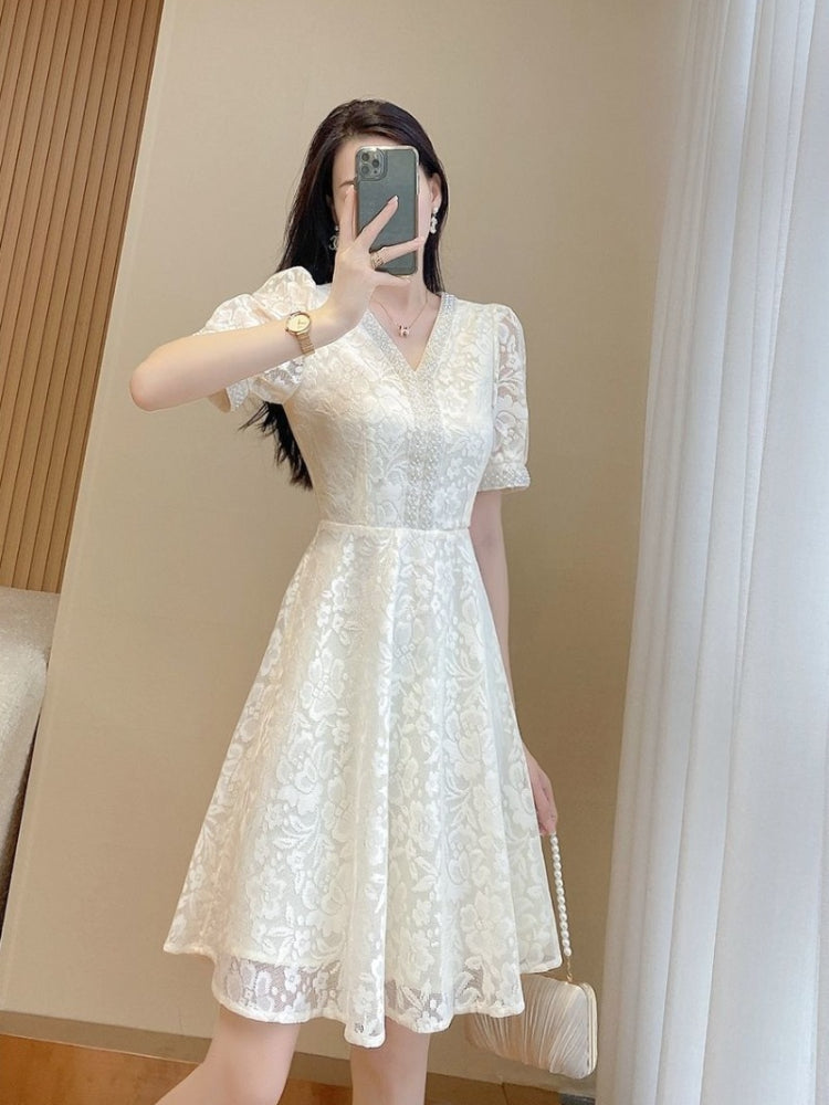 Formal Occasion White Elegant Woman Dress Midi, Birthday Dresses for Women, Luxury Beautiful High Quality Outfits