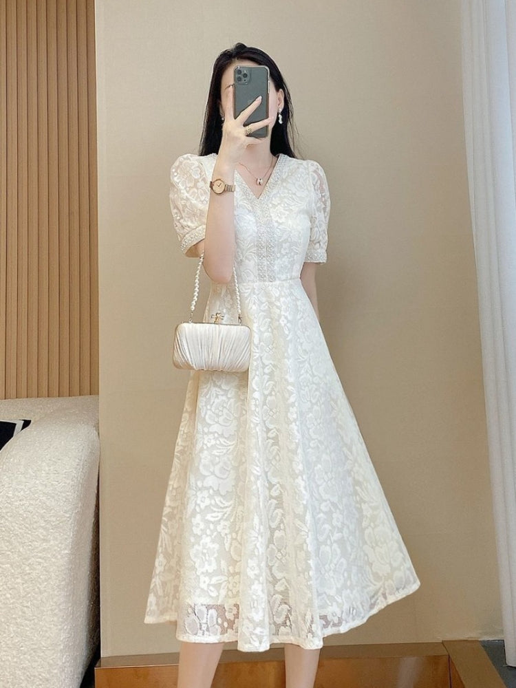 Formal Occasion White Elegant Woman Dress Midi, Birthday Dresses for Women, Luxury Beautiful High Quality Outfits