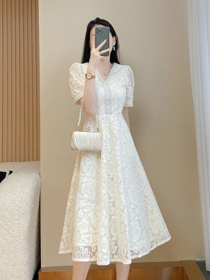 Formal Occasion White Elegant Woman Dress Midi, Birthday Dresses for Women, Luxury Beautiful High Quality Outfits