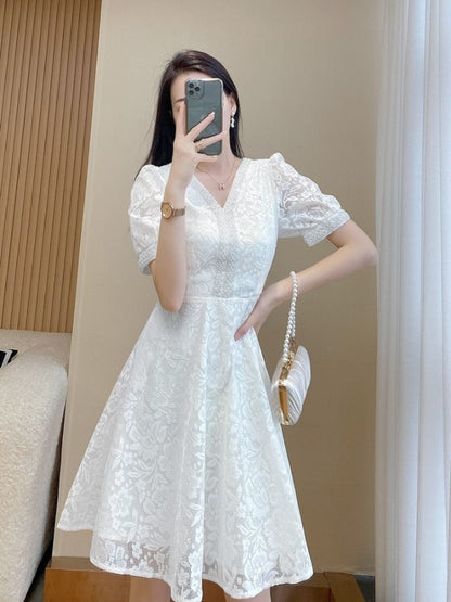 Formal Occasion White Elegant Woman Dress Midi, Birthday Dresses for Women, Luxury Beautiful High Quality Outfits