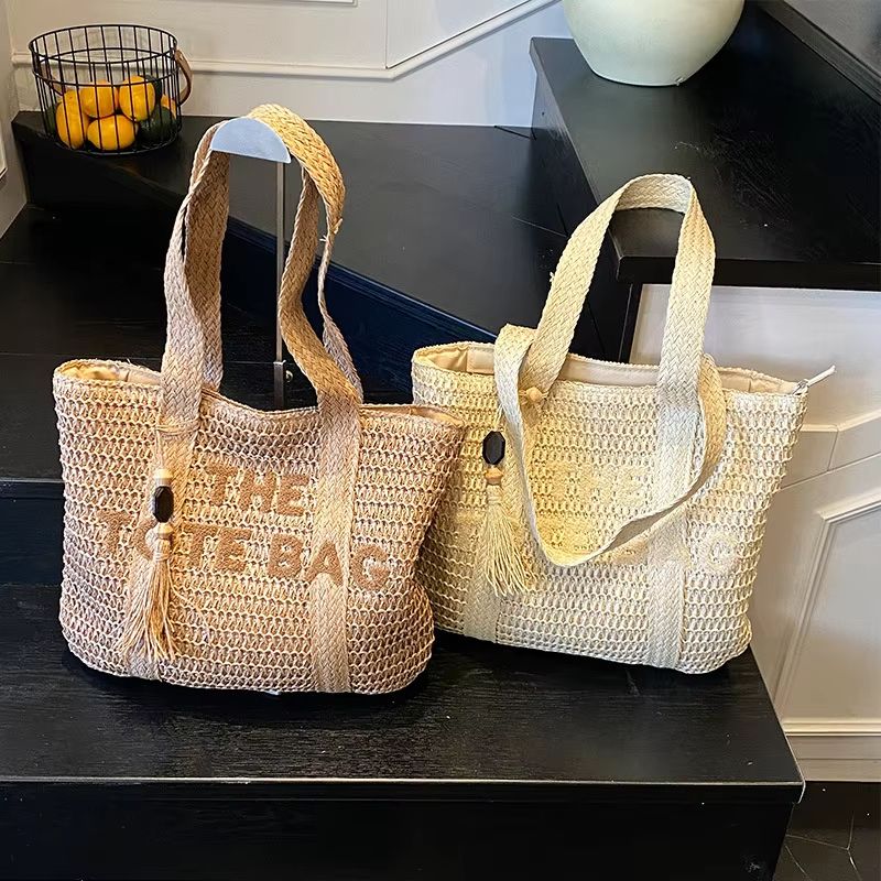 French Style Woven Straw Tote Bag  Large Capacity Shoulder Handbag For Women Beach Vacation  Casual 1