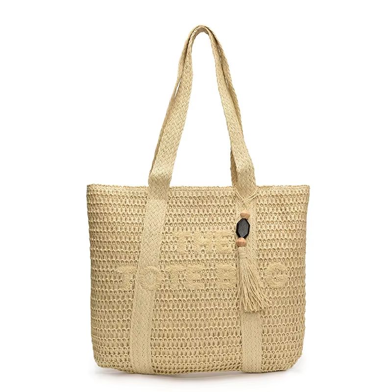 French Style Woven Straw Tote Bag  Large Capacity Shoulder Handbag For Women Beach Vacation  Casual 4