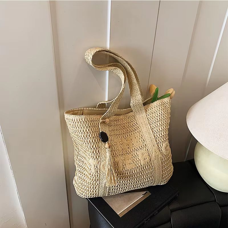 French Style Woven Straw Tote Bag  Large Capacity Shoulder Handbag For Women Beach Vacation  Casual 6