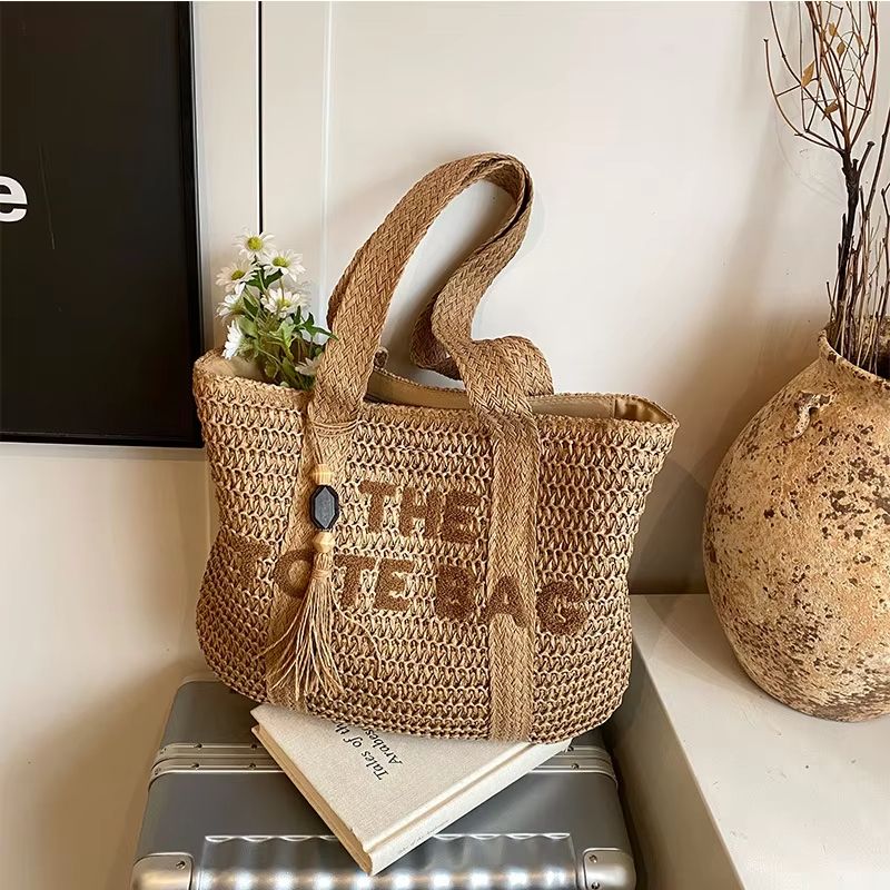 French Style Woven Straw Tote Bag  Large Capacity Shoulder Handbag For Women Beach Vacation  Casual 7