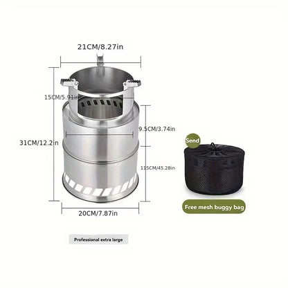 Portable Stainless Steel Wood  Charcoal Burner  Compact Camping Stove With Ventilated Design For Ou 1