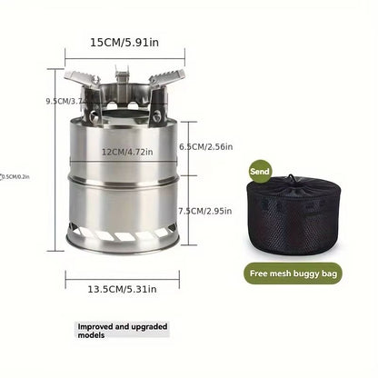 Portable Stainless Steel Wood  Charcoal Burner  Compact Camping Stove With Ventilated Design For Ou 6