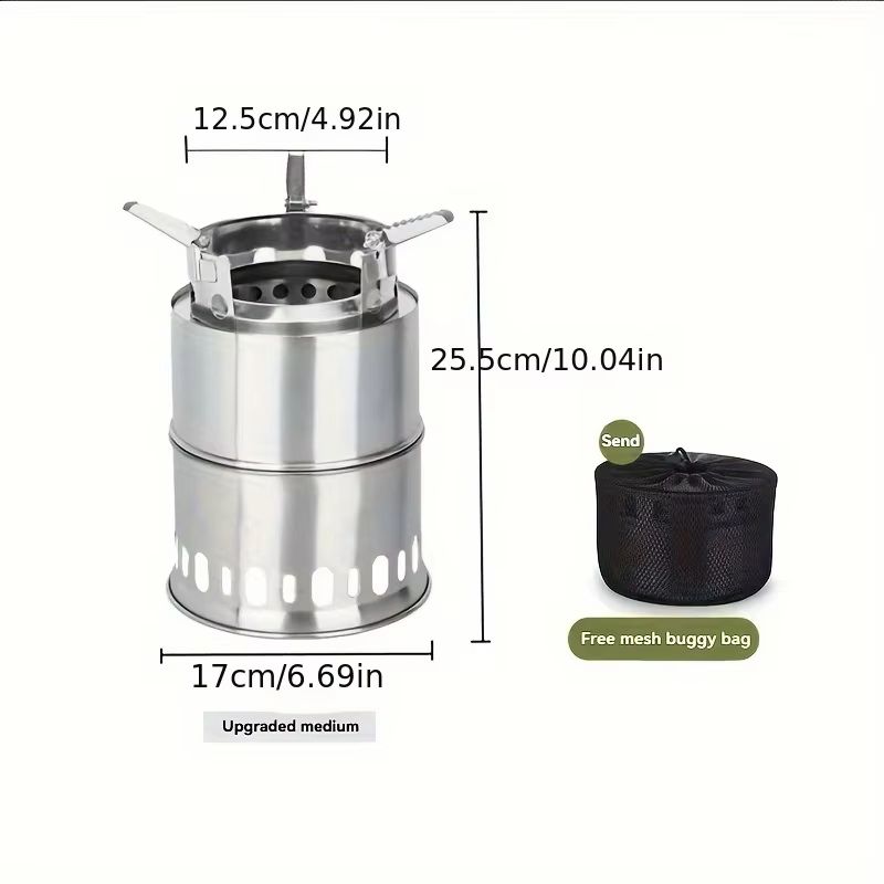 Portable Stainless Steel Wood  Charcoal Burner  Compact Camping Stove With Ventilated Design For Ou 7