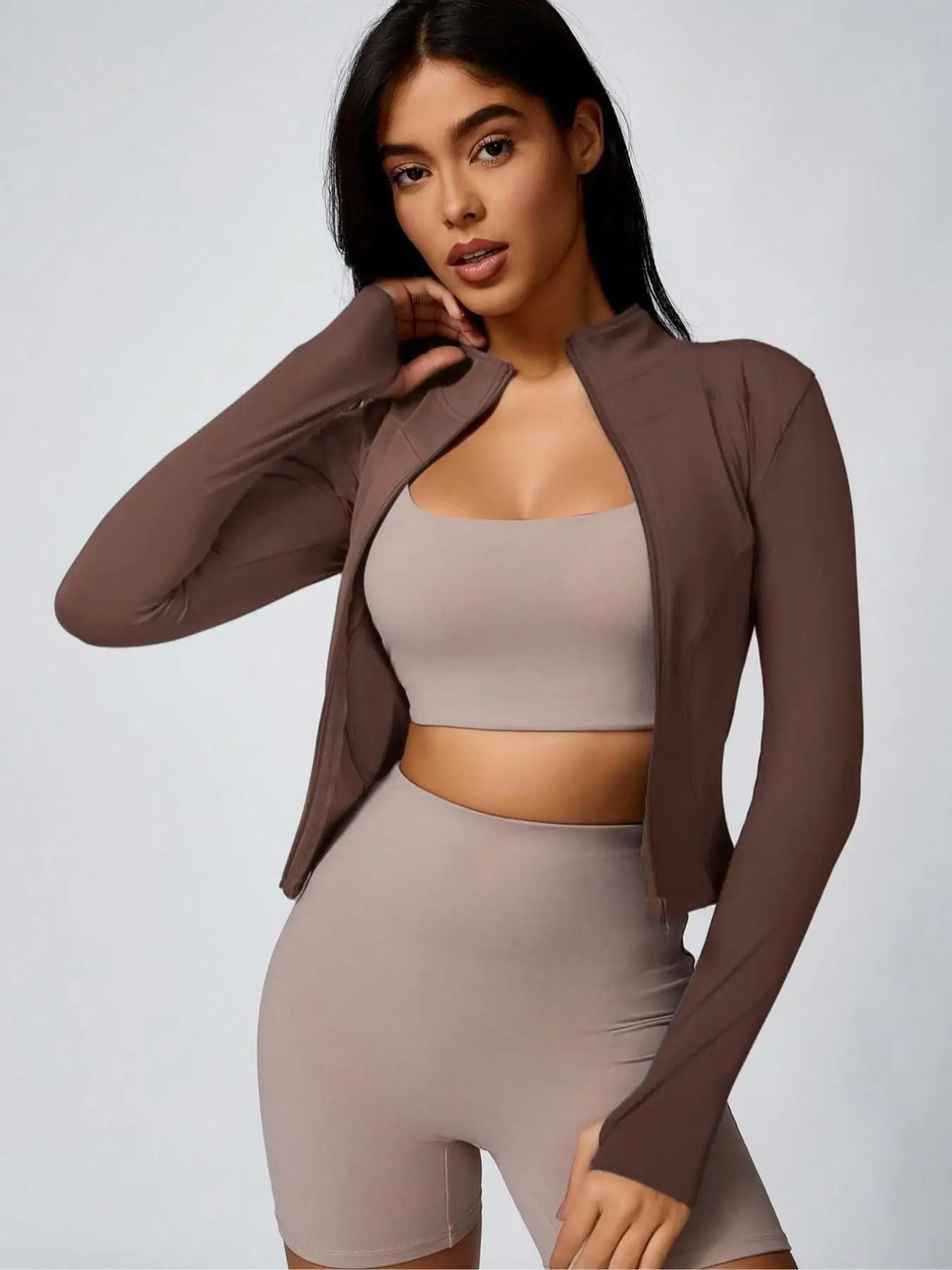 Womens Slim Fit Quick Dry Workout Jacket Full Zip Long Sleeve