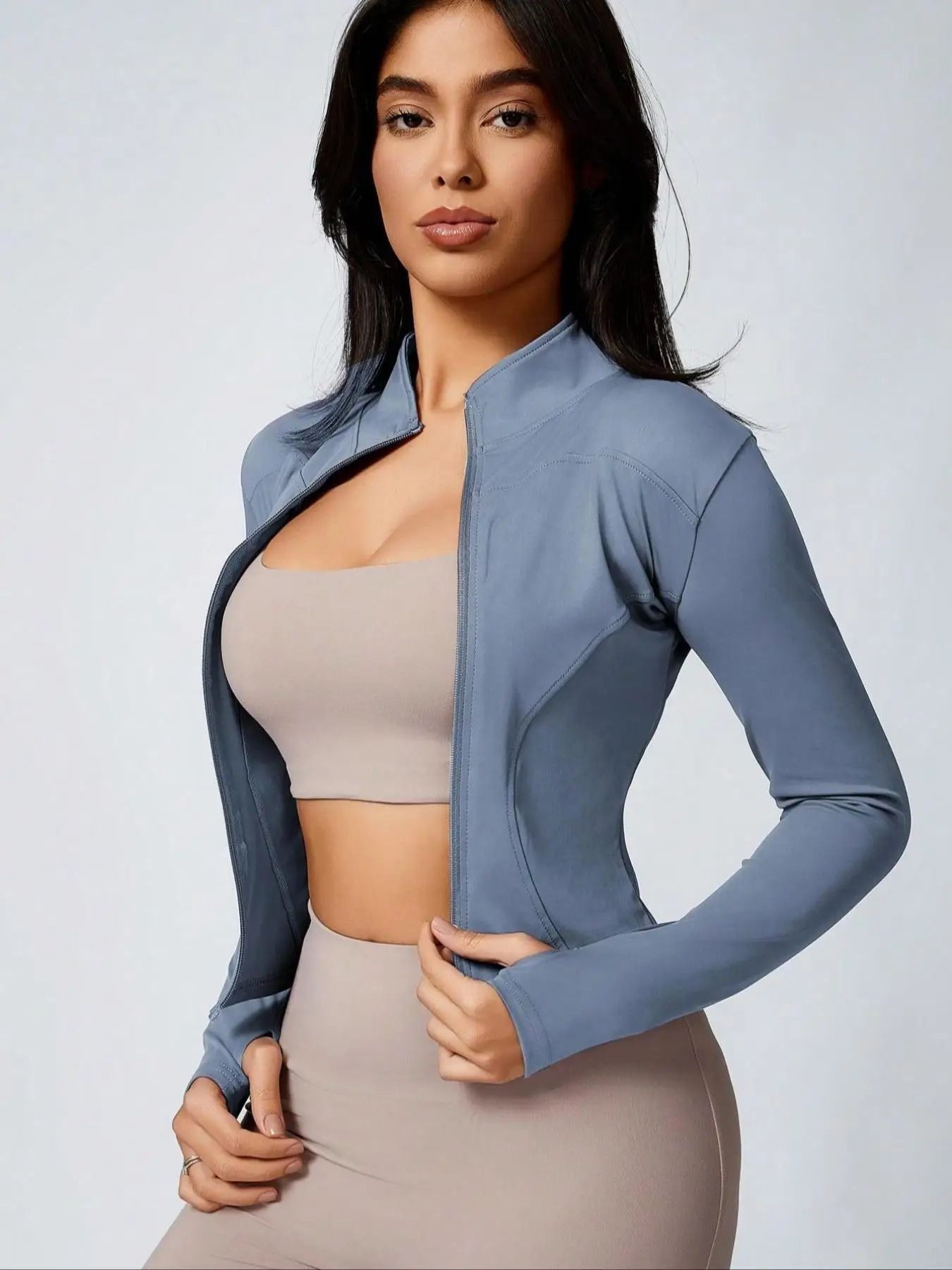 Womens Slim Fit Quick Dry Workout Jacket Full Zip Long Sleeve 3