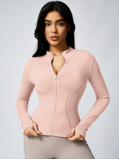 Womens Slim Fit Quick Dry Workout Jacket Full Zip Long Sleeve 14