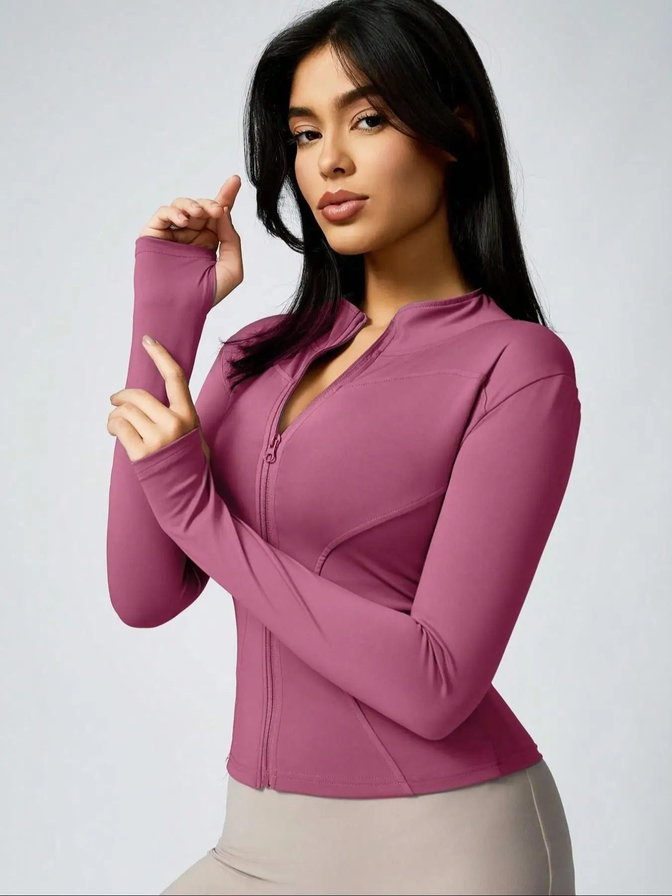 Womens Slim Fit Quick Dry Workout Jacket Full Zip Long Sleeve 19