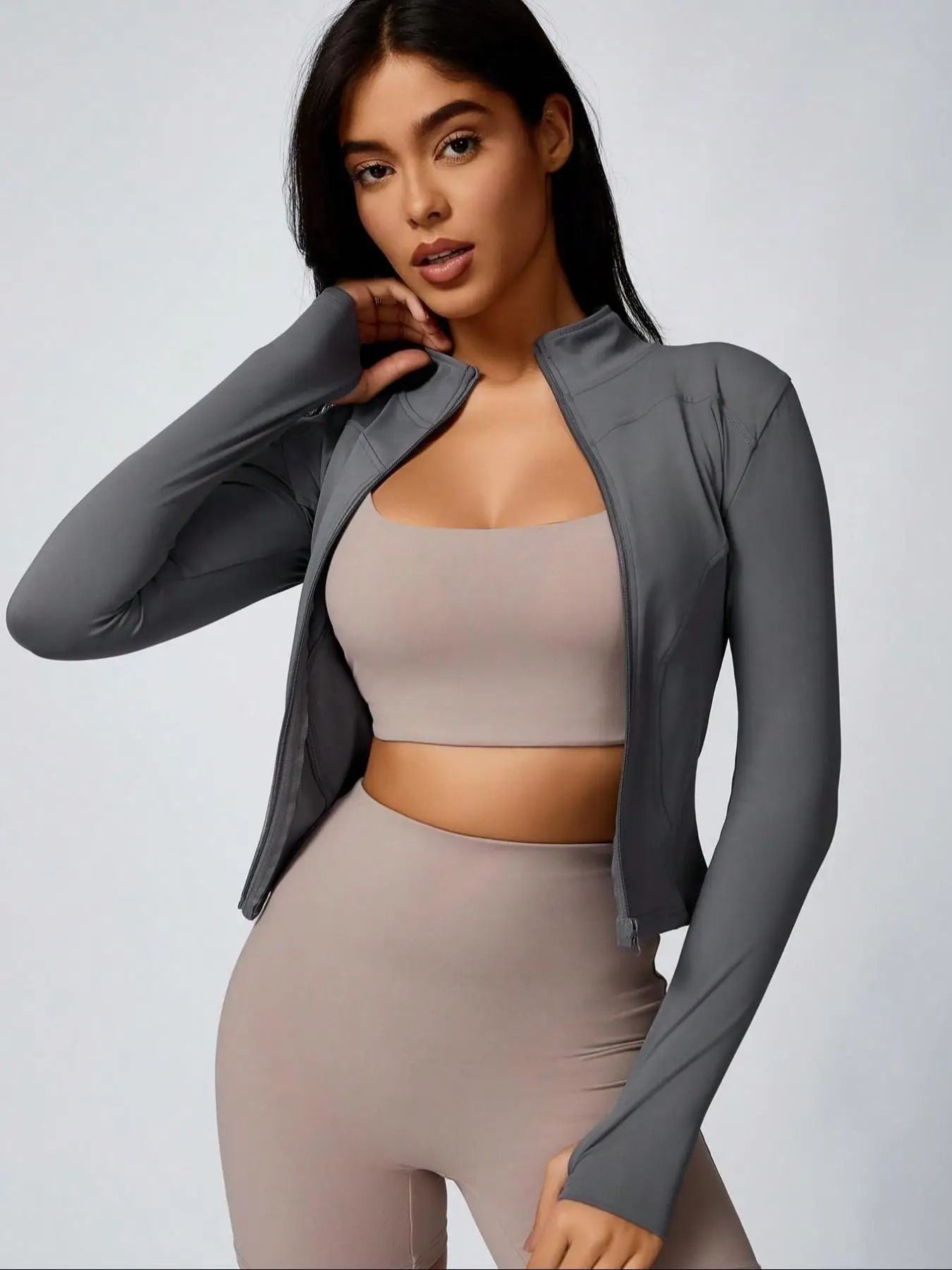 Womens Slim Fit Quick Dry Workout Jacket Full Zip Long Sleeve 4