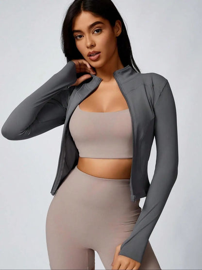 Womens Slim Fit Quick Dry Workout Jacket Full Zip Long Sleeve 4
