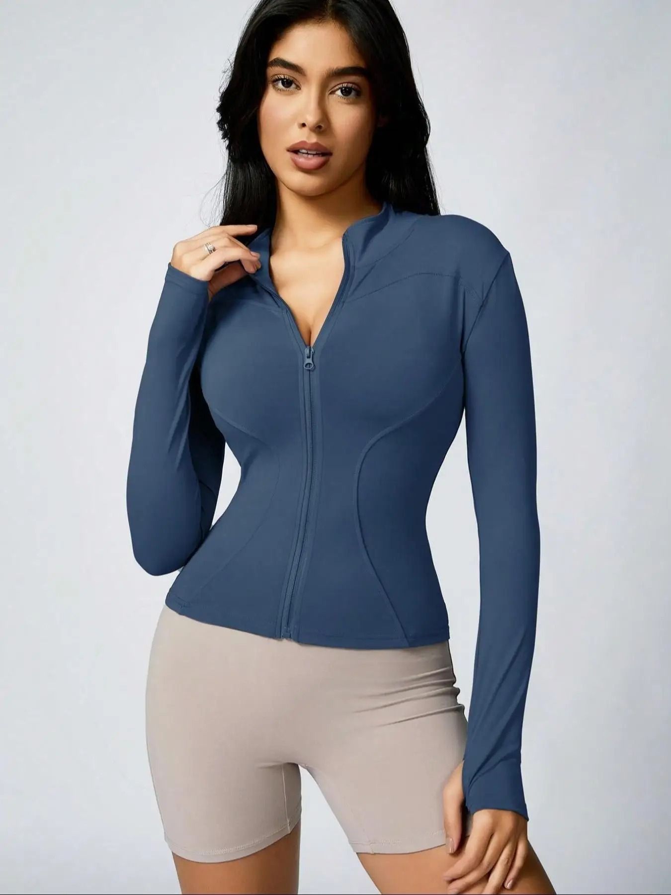 Womens Slim Fit Quick Dry Workout Jacket Full Zip Long Sleeve 6