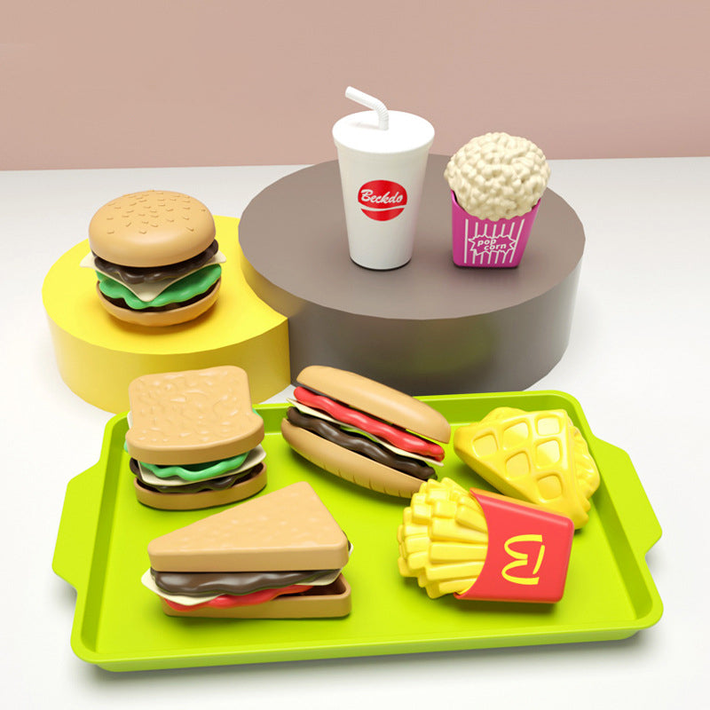 Kid's Mini Simulation Food Kitchen Toys Set, Pretend Play Cooking Toys Gifts, Hamburger Fries Sandwich Burger Assembly