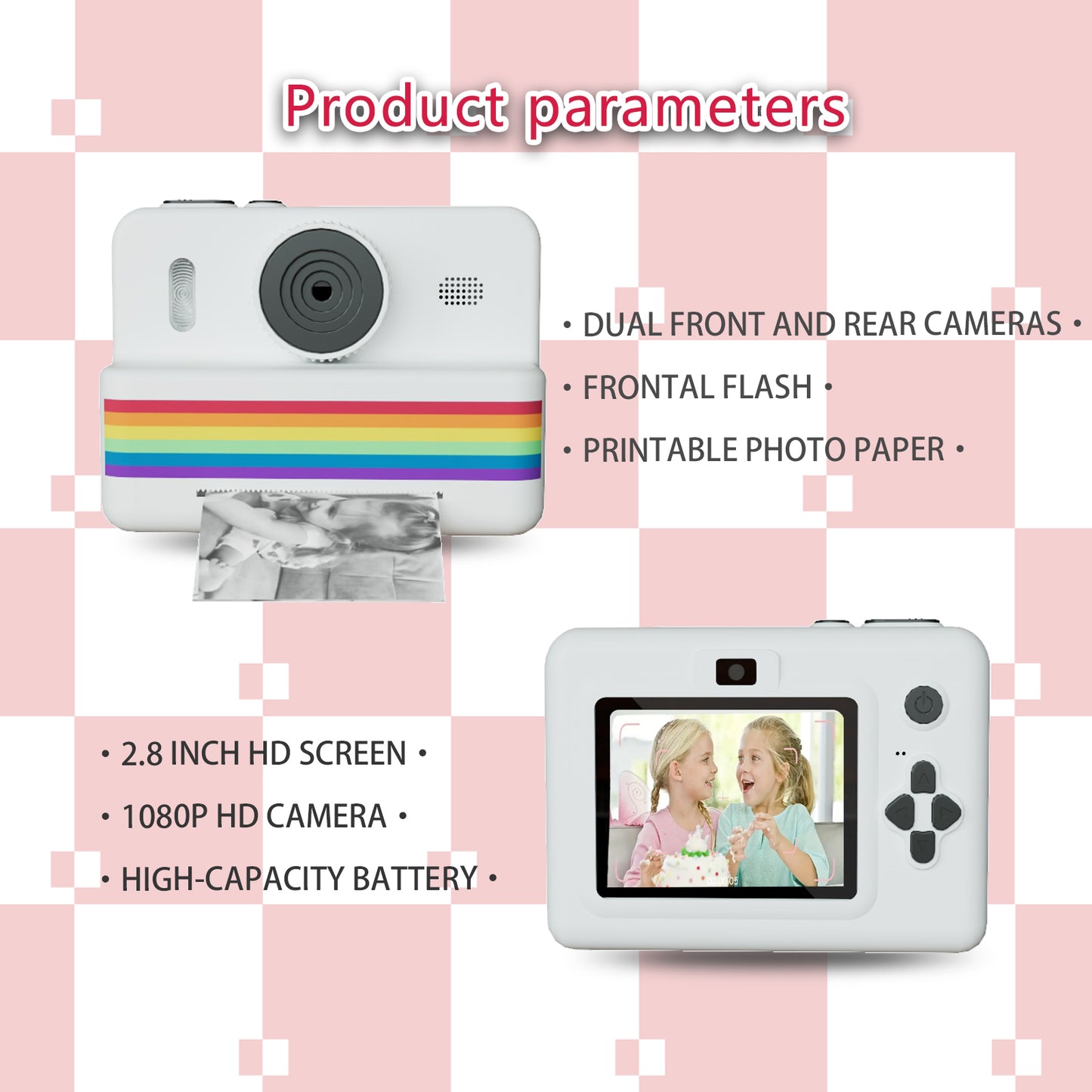 Instant Print Camera For Kids Portable Thermal Mini Printer With 28inch HD Video Digital Children P 3