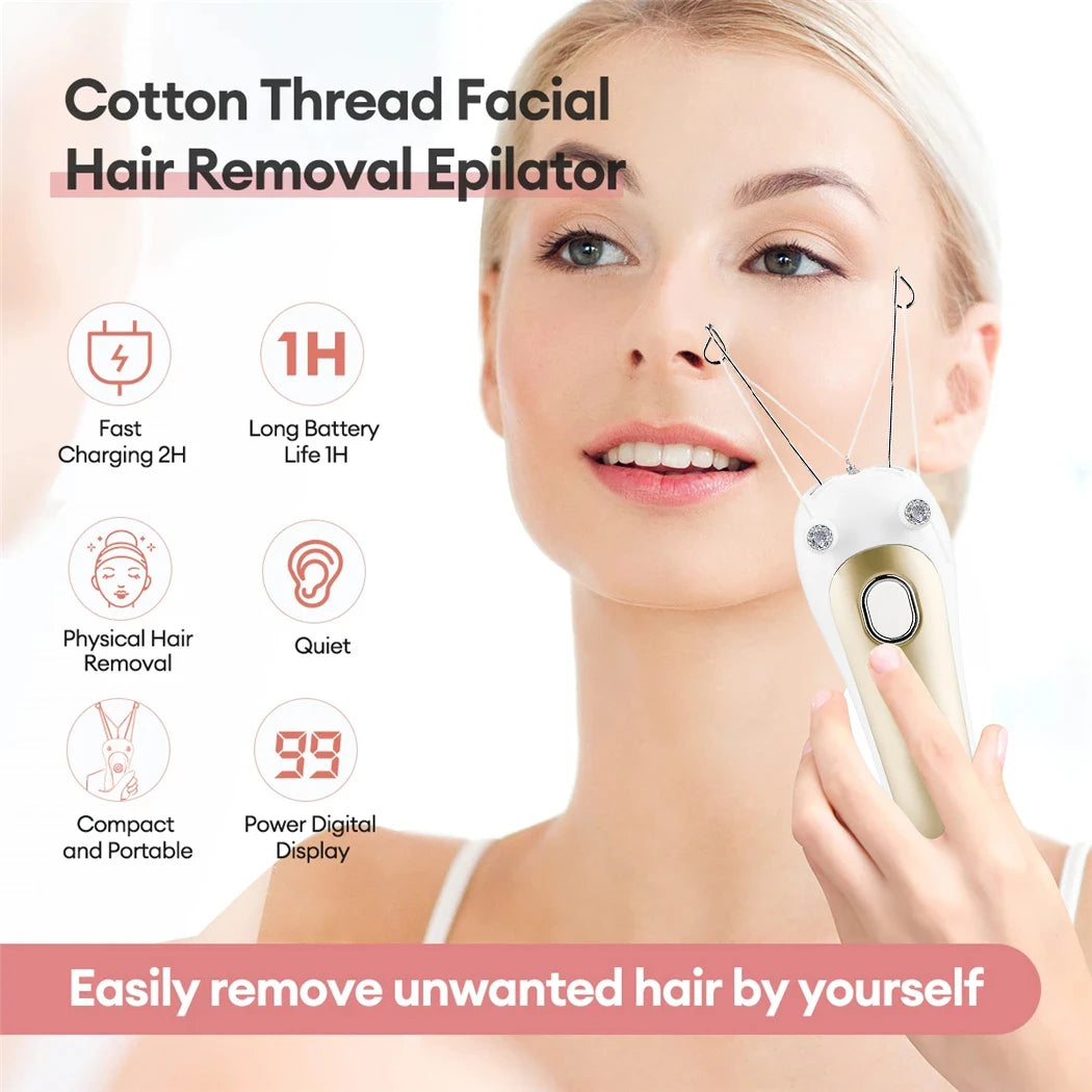 Electric Hair Epilator for Women, Facial & Body Hair Remover, Cotton Thread Defeatherer, Depilator & Face Razor