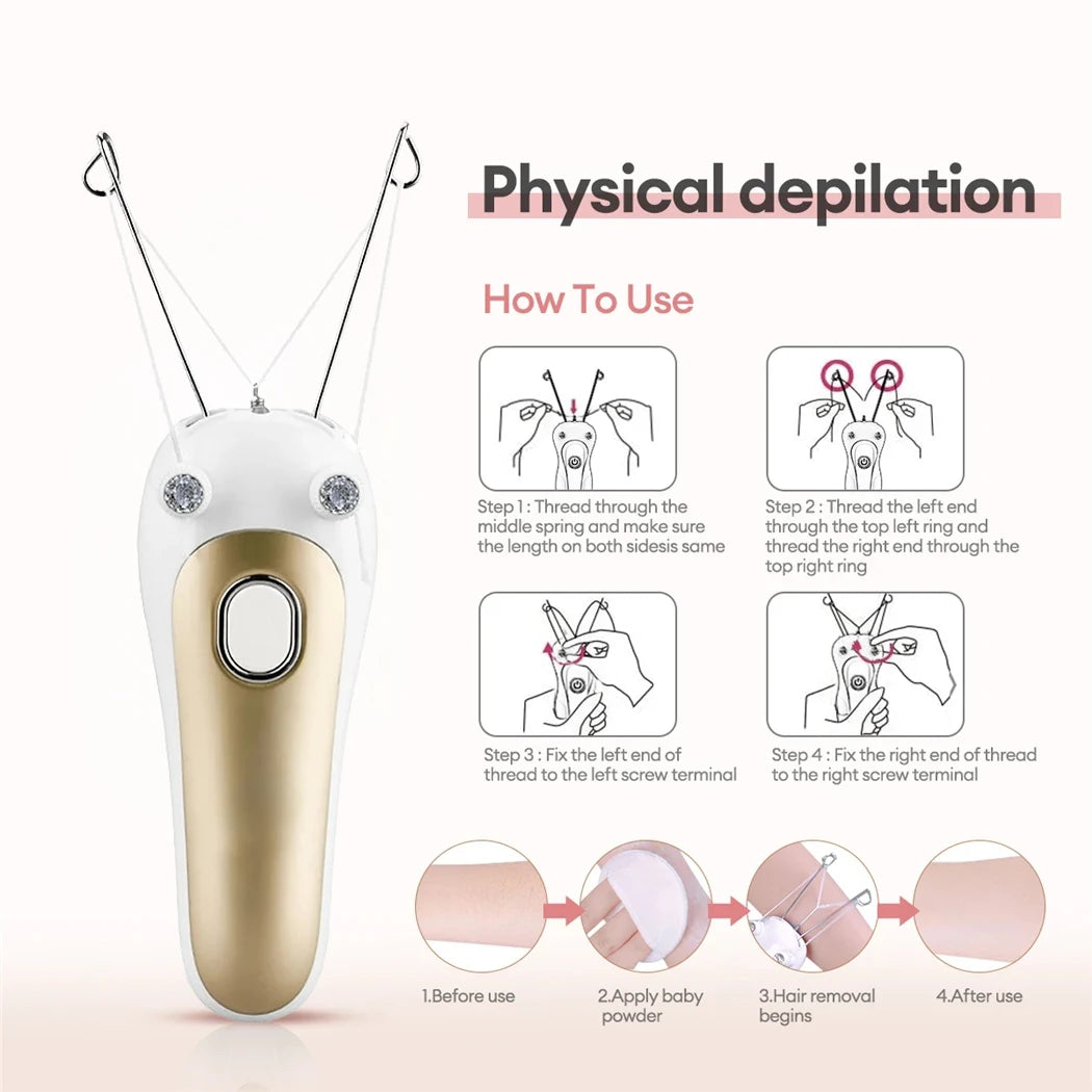 Electric Hair Epilator for Women, Facial & Body Hair Remover, Cotton Thread Defeatherer, Depilator & Face Razor