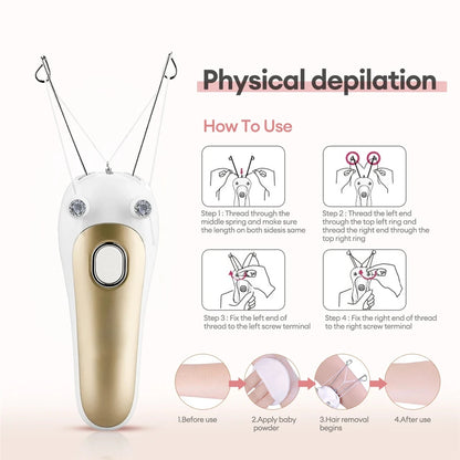 Electric Hair Epilator for Women, Facial & Body Hair Remover, Cotton Thread Defeatherer, Depilator & Face Razor