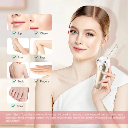 Electric Hair Epilator for Women, Facial & Body Hair Remover, Cotton Thread Defeatherer, Depilator & Face Razor