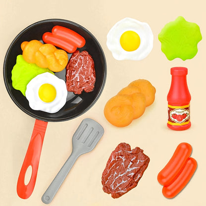 Children Kitchen Food Toys Simulation Cookware Game Set Pretend Play Pot Steak Vegetable Bread Hot  3